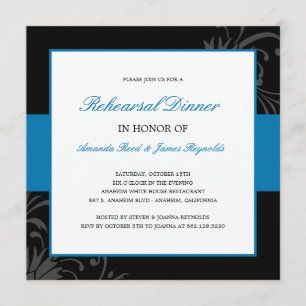 Stylish Floral Rehearsal Dinner Invitation (Blue)