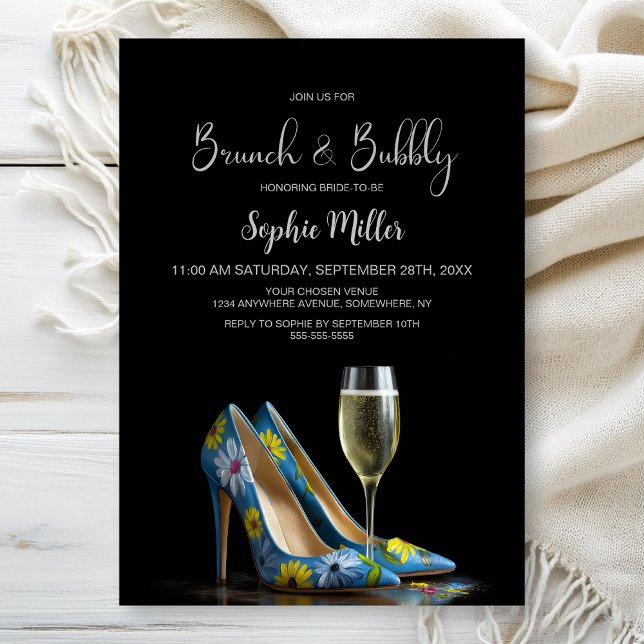 Stylish Floral Stiletto Shoes Brunch and Bubbly Invitation (Creator Uploaded)