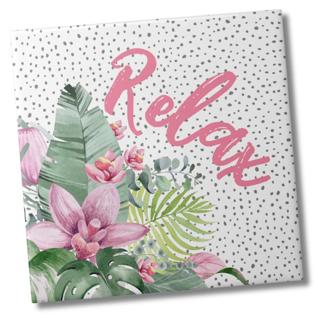 Stylish Floral Watercolor Tropical Tile (Cute Trendy Dot Relax Floral Watercolor Tropical Ceramic Tile)