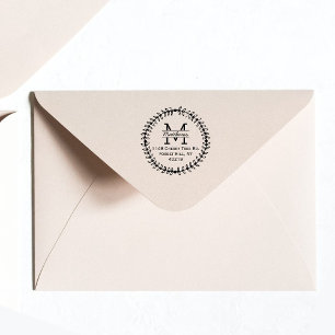 Stylish Floral Wreath Custom Monogram Rubber Stamp