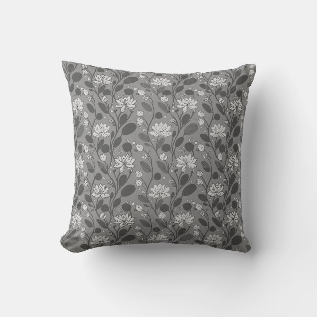 Stylish Flower Pattern on Silver Grey Cushion (Front)