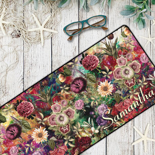 Stylish flowers leaves red monogram floral pattern desk mat