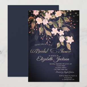 Stylish Flowers Navy Blue Bridal Shower Invitation