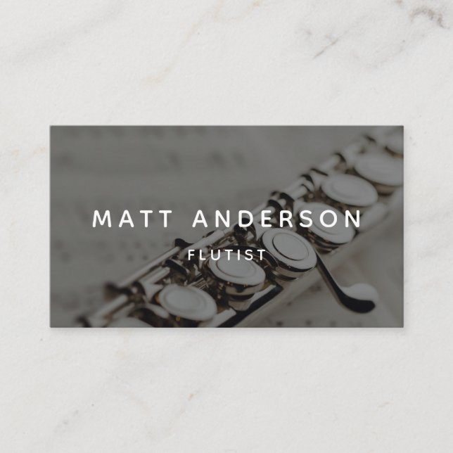 Stylish Flute Musician Minimal Black and White Business Card (Front)