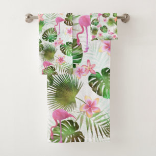 Stylish foliage and Flamingos tropical design Bath Towel Set
