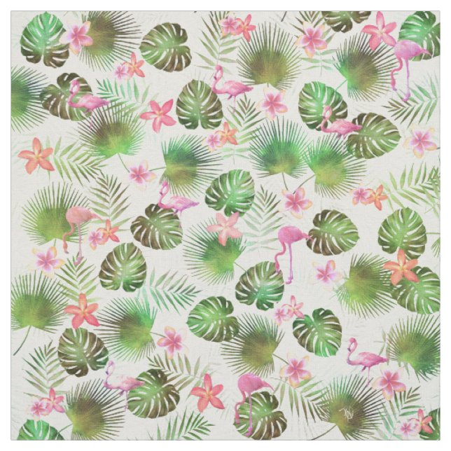 Stylish foliage and Flamingos tropical design Fabric (Swatch)
