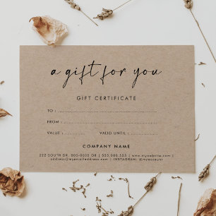 Stylish font kraft gift certificate with logo