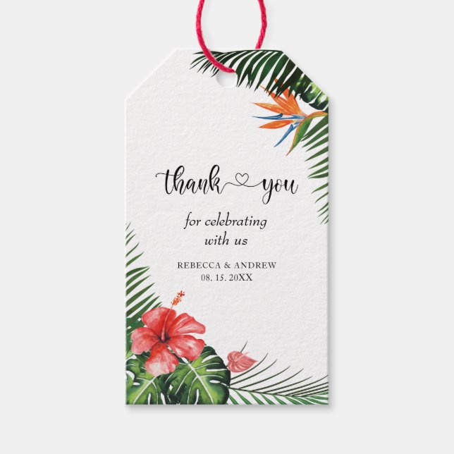Stylish Font Tropical Wedding Thank You Favour Tag (Front)
