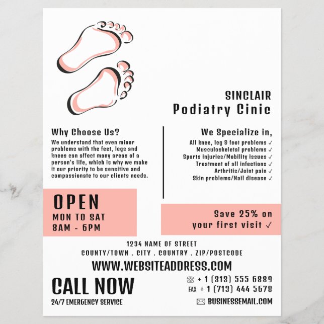 Stylish Footprints, Podiatry Clinic, Podiatrist Flyer (Front)