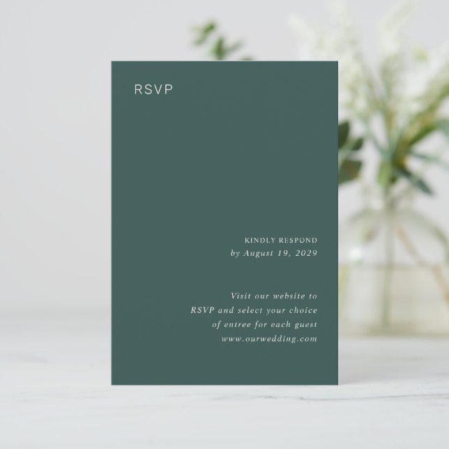 Stylish Forest Green Minimalist Wedding RSVP Card (Standing Front)