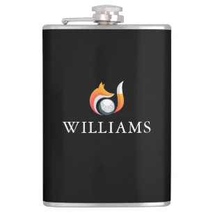 Stylish Fox And Golf Ball Personalised Name Hip Flask