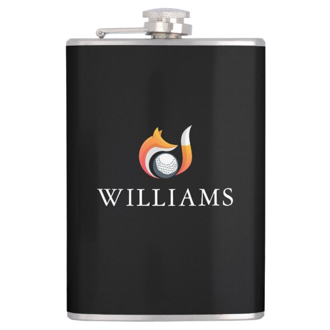 Stylish Fox And Golf Ball Personalised Name Hip Flask (Front)
