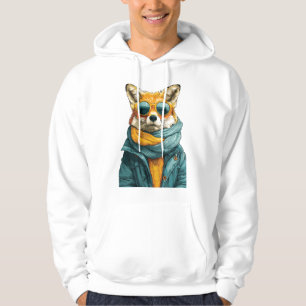 Stylish Fox Wearing Sunglasses and a Knit Scarf Hoodie