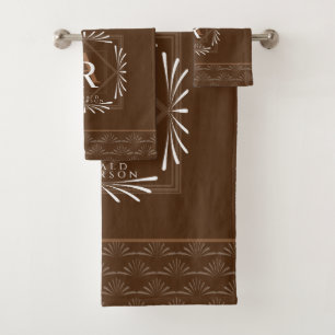 Stylish Frame Brown Monogram Bath Towel Set