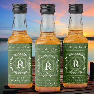 Stylish Frame Green Monogram  Liquor Bottle Label