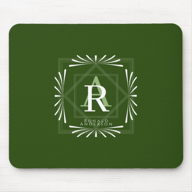 Stylish Frame Green Monogram Mouse Pad (Front)