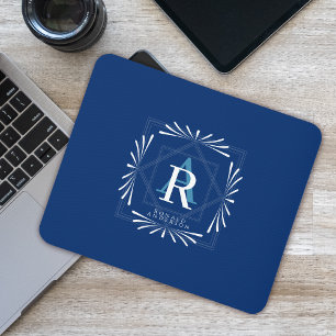 Stylish Frame Navy Monogram Mouse Pad