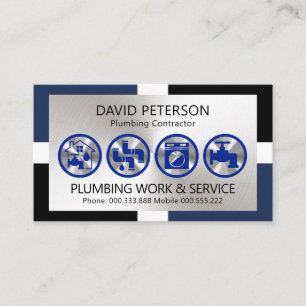 Stylish Frame Silver Plumbing Icons Business Card