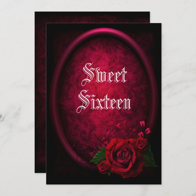 Stylish Framed Gothic Blood Rose Sweet Sixteen Invitation (Front/Back)