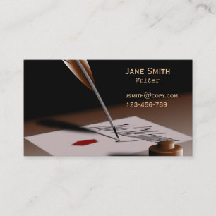 Stylish freelance writer with vintage quill business card
