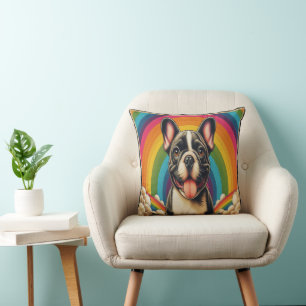 Stylish French Bulldog Dog Colourful Rainbow Cushion