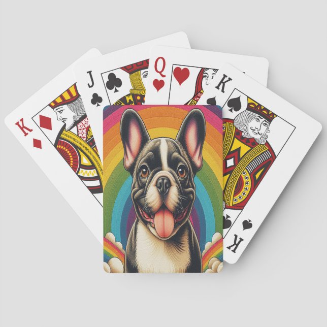 Stylish French Bulldog Dog Colourful Rainbow Playing Cards (Back)