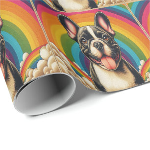 Stylish French Bulldog Dog Colourful Rainbow Wrapping Paper
