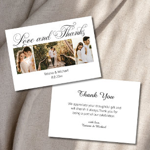 stylish fun curvy calligraphy 3 photos wedding  thank you card