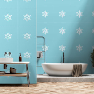 Stylish Fun Nordic Snowflakes On Light Pastel Blue Wallpaper