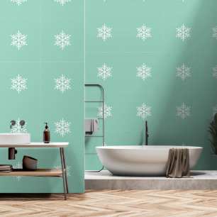 Stylish Fun Nordic Snowflakes On Light Pastel Teal Wallpaper