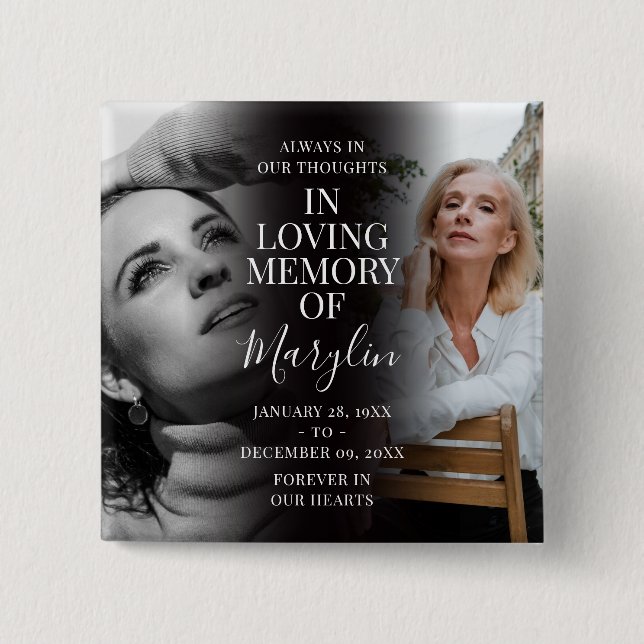 Stylish Funeral Memorial Before & After Photo 15 Cm Square Badge (Front)