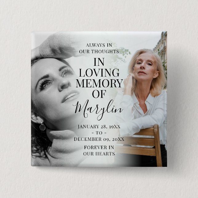 Stylish Funeral Memorial Before & After Photo 15 Cm Square Badge (Front)
