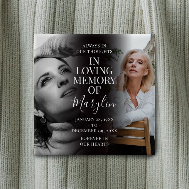 Stylish Funeral Memorial Before & After Photo 15 Cm Square Badge (Creator Uploaded)