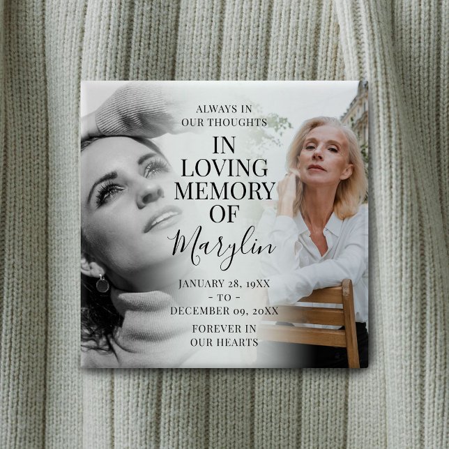 Stylish Funeral Memorial Before & After Photo 15 Cm Square Badge (Creator Uploaded)