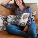 Stylish Funeral Memorial In Loving Memory 2 Photo Lumbar Cushion<br><div class="desc">Remember a loved one with this gorgeous stylish 2 photo picture pillow, featuring 2 photographs of your family member or friend, (either your two favourite photographs or one when they were younger and the other when they were older), an elegant lumbar pillow template with the heading 'In loving memory' their...</div>