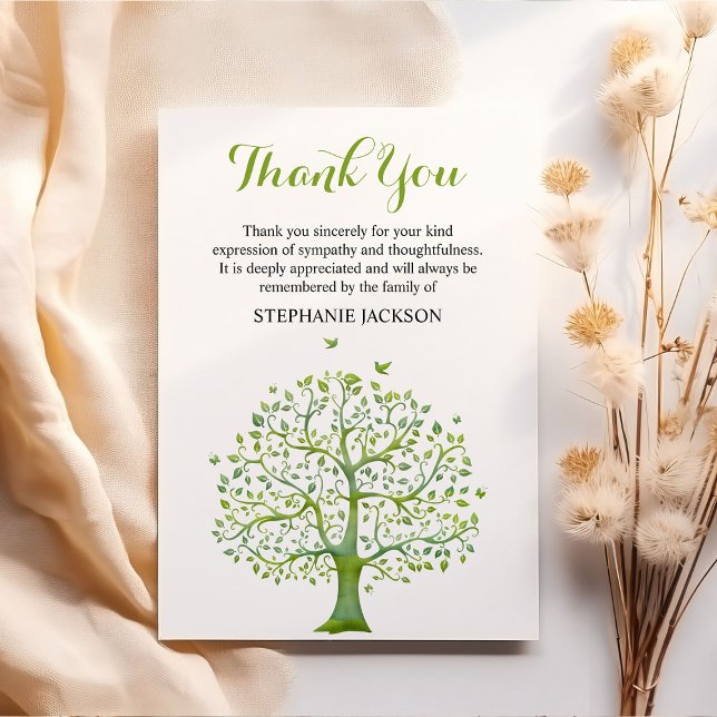 Stylish Funeral Thank You Note | Green Tree Card (Creator Uploaded)