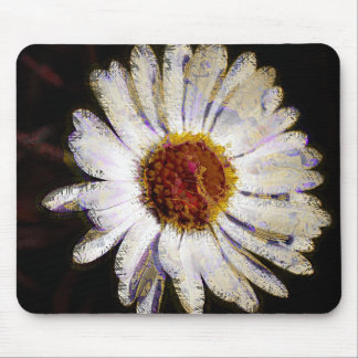 Stylish Funky Abstract Daisy White Flower Art Mouse Pad
