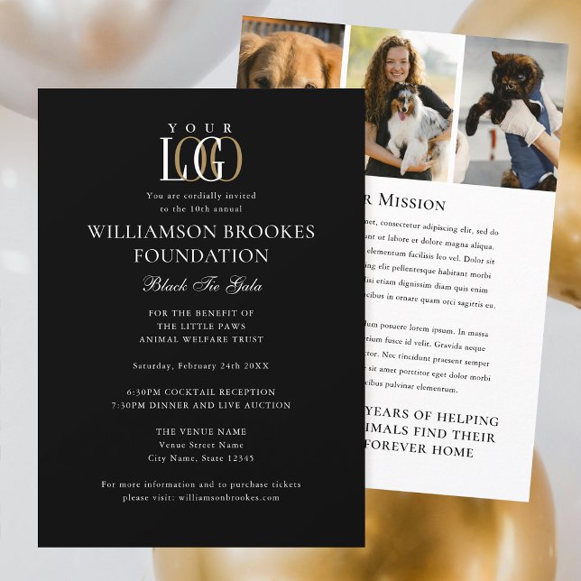 Stylish Gala Custom Event Logo Photo Black White Invitation (Creator Uploaded)