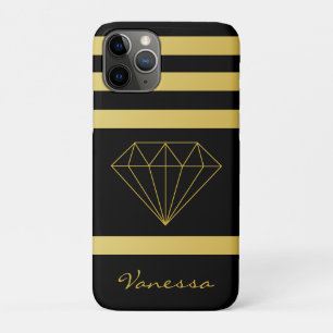 Stylish Geometric Black Gold Stripes w Diamond Case-Mate iPhone Case