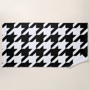 stylish geometric black white houndstooth pattern beach towel