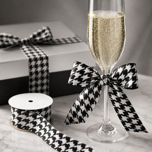 stylish geometric black white houndstooth pattern satin ribbon