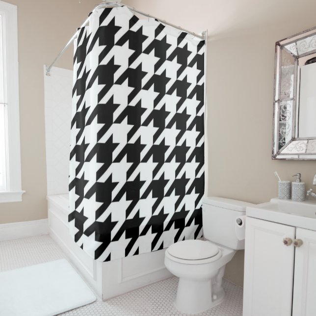 stylish geometric black white houndstooth pattern shower curtain (In Situ)