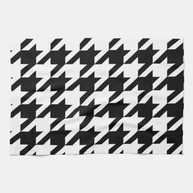 stylish geometric black white houndstooth pattern tea towel (Horizontal)