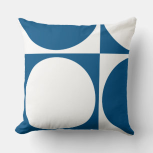 Stylish Geometric Blue & White Circles & Squares Cushion