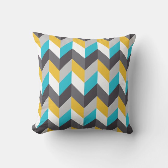 Stylish Geometric Blue Yellow Grey Pattern Cushion (Front)
