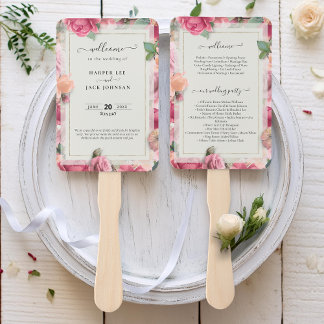 Stylish Geometric Blush Pink Floral Rose Save The Hand Fan