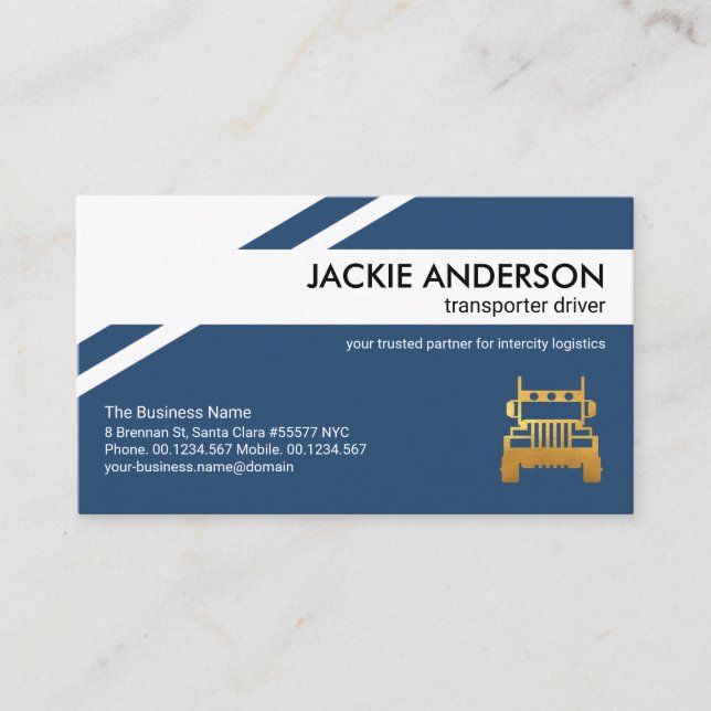 Stylish Geometric Patterns Gold Truck Driver Business Card (Front)
