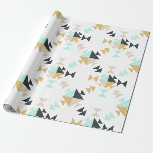 Stylish Geometric Quilt Pattern Mint Black Gold Wrapping Paper