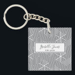 stylish geometric script personalised school  key ring<br><div class="desc">elegant stylish geometric pattern script personalise with name and class (or a different message)</div>