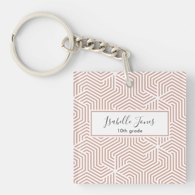 stylish geometric script personalised school  keyc key ring (Front)
